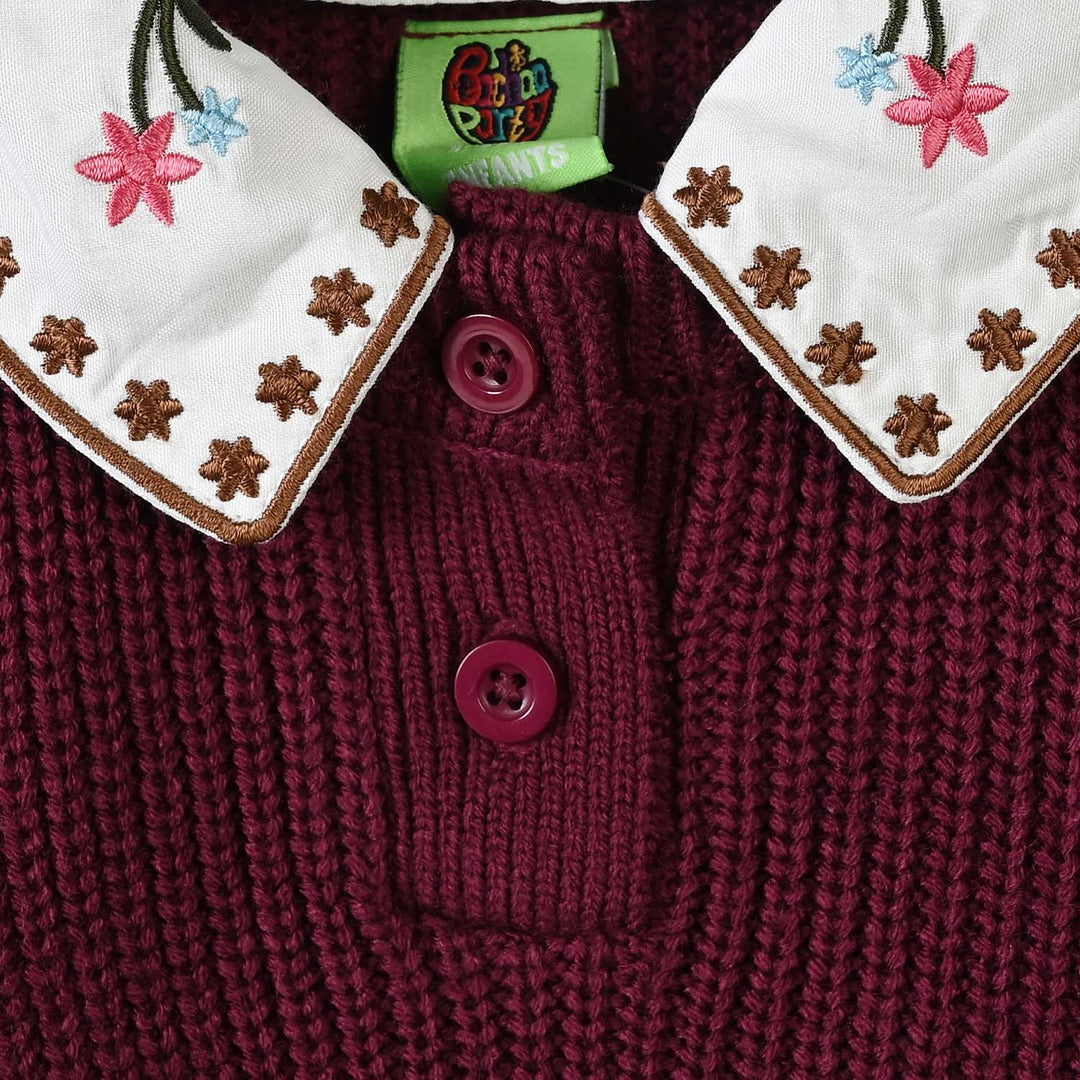 Infant Girls Acrylic Sweater- Maroon