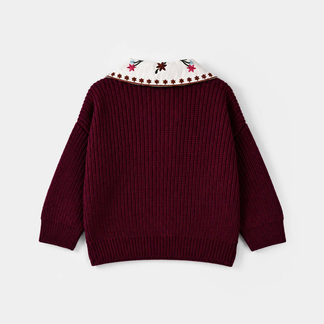 Infant Girls Acrylic Sweater- Maroon