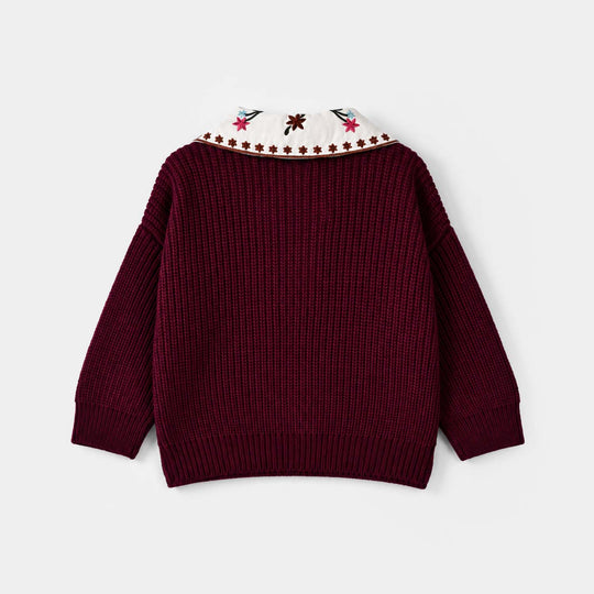 Infant Girls Acrylic Sweater- Maroon
