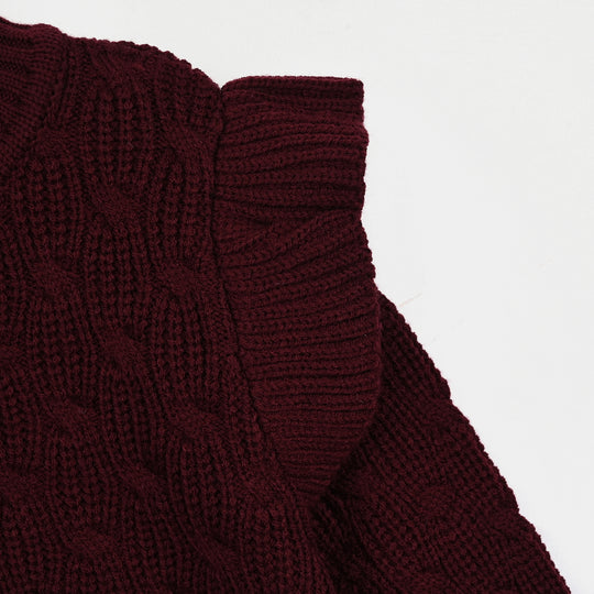 Infant Girls Acrylic Sweater-Classy-Dark.Maroon