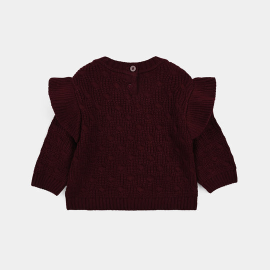 Infant Girls Acrylic Sweater-Classy-Dark.Maroon