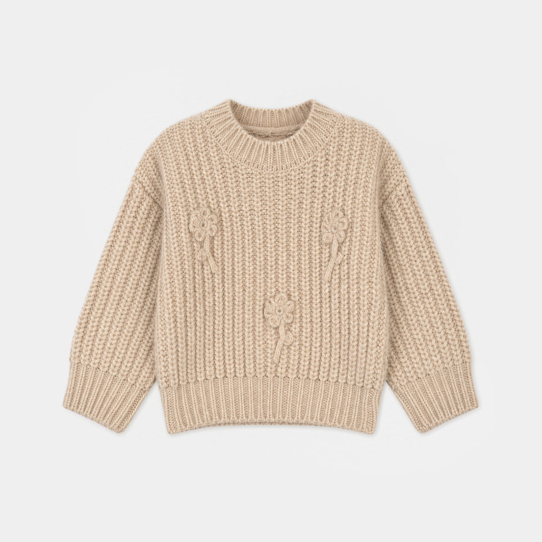 Infant Girls Feather-Acrylic Sweater-Petunia-Off White