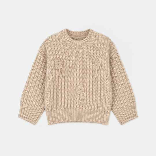 Infant Girls Feather-Acrylic Sweater-Petunia-Off White