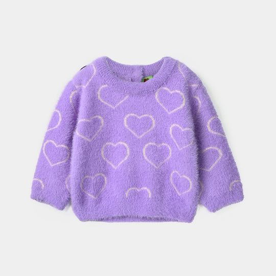 Infant Girls Feather-Acrylic Sweater-All Hearts-Lilac