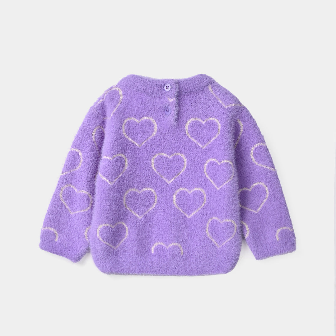 Infant Girls Feather-Acrylic Sweater-All Hearts-Lilac