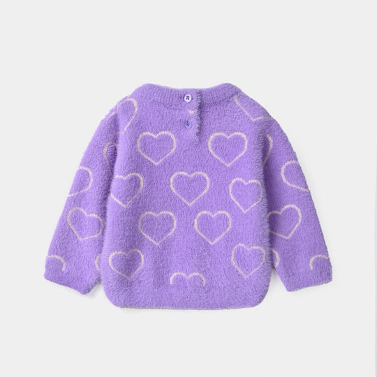 Infant Girls Feather-Acrylic Sweater-All Hearts-Lilac