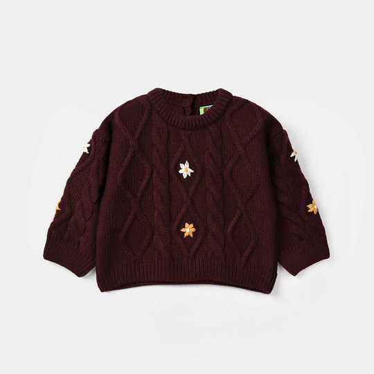 Infant Girls Acrylic Sweater-Fern-MAROON