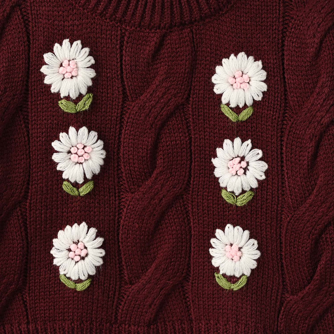 Infant Girls Acrylic Sweater Daisy Garden- Maroon