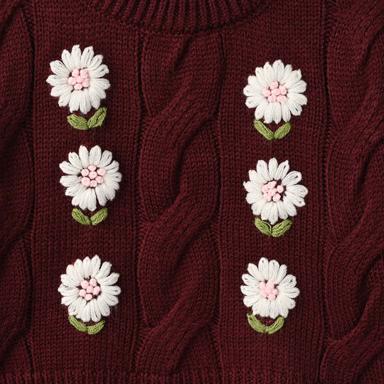 Infant Girls Acrylic Sweater Daisy Garden- Maroon