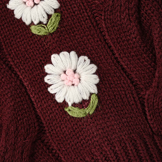 Infant Girls Acrylic Sweater Daisy Garden- Maroon