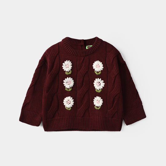 Infant Girls Acrylic Sweater Daisy Garden- Maroon