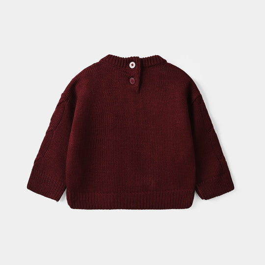 Infant Girls Acrylic Sweater Daisy Garden- Maroon