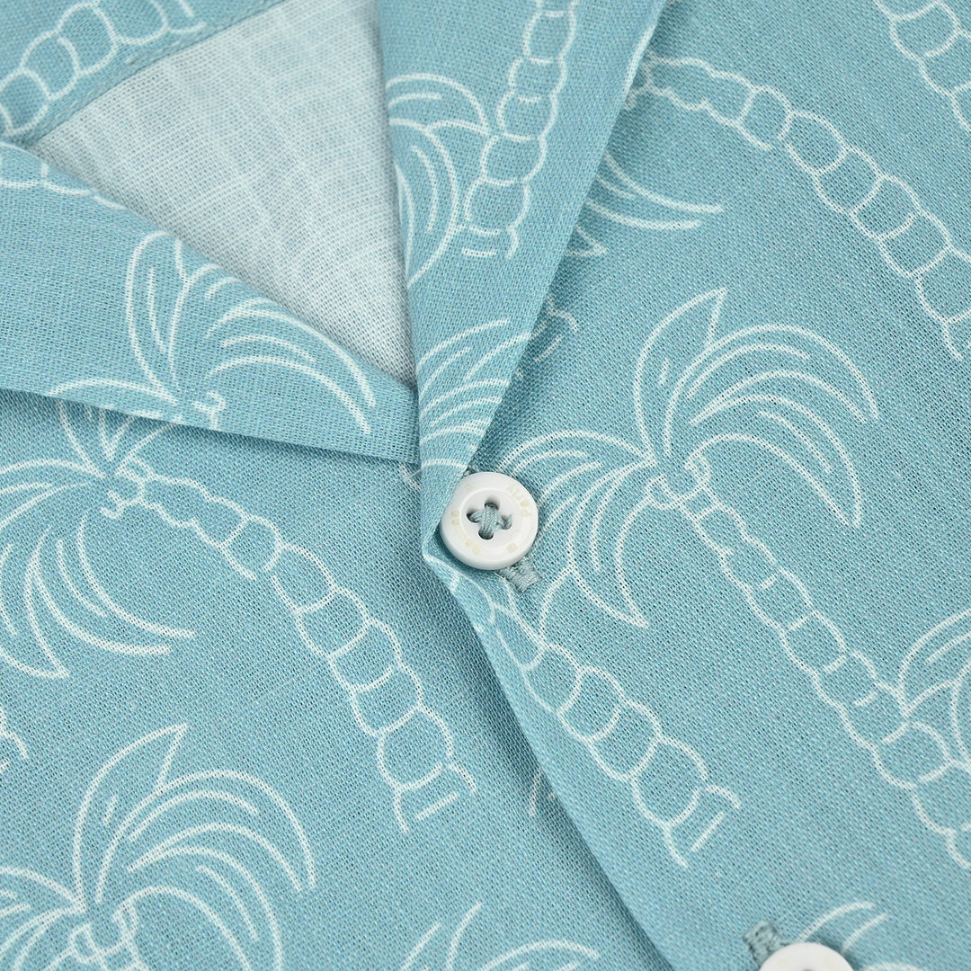 Boys Cotton Slub Shirt (Palm Tree)-Blue