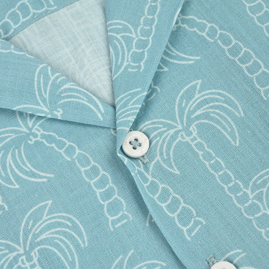 Boys Cotton Slub Shirt (Palm Tree)-Blue