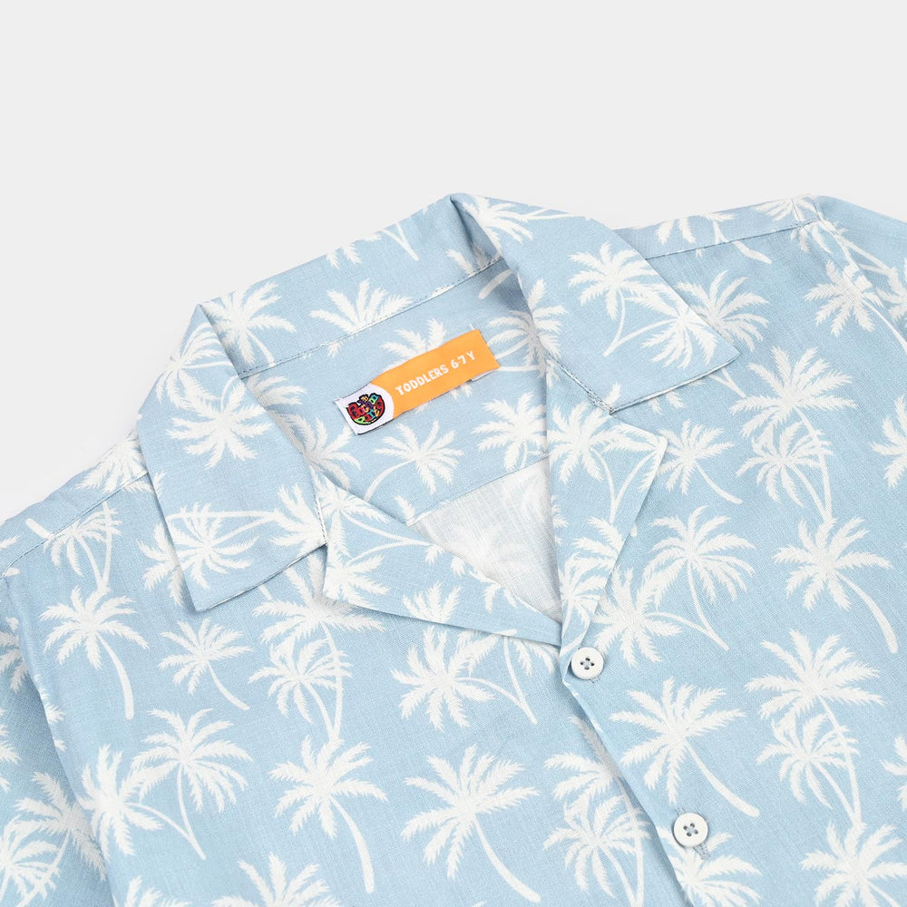Boys Cotton Slub Shirt (Palm N Palm)-White