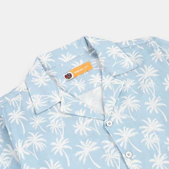 Boys Cotton Slub Shirt (Palm N Palm)-White