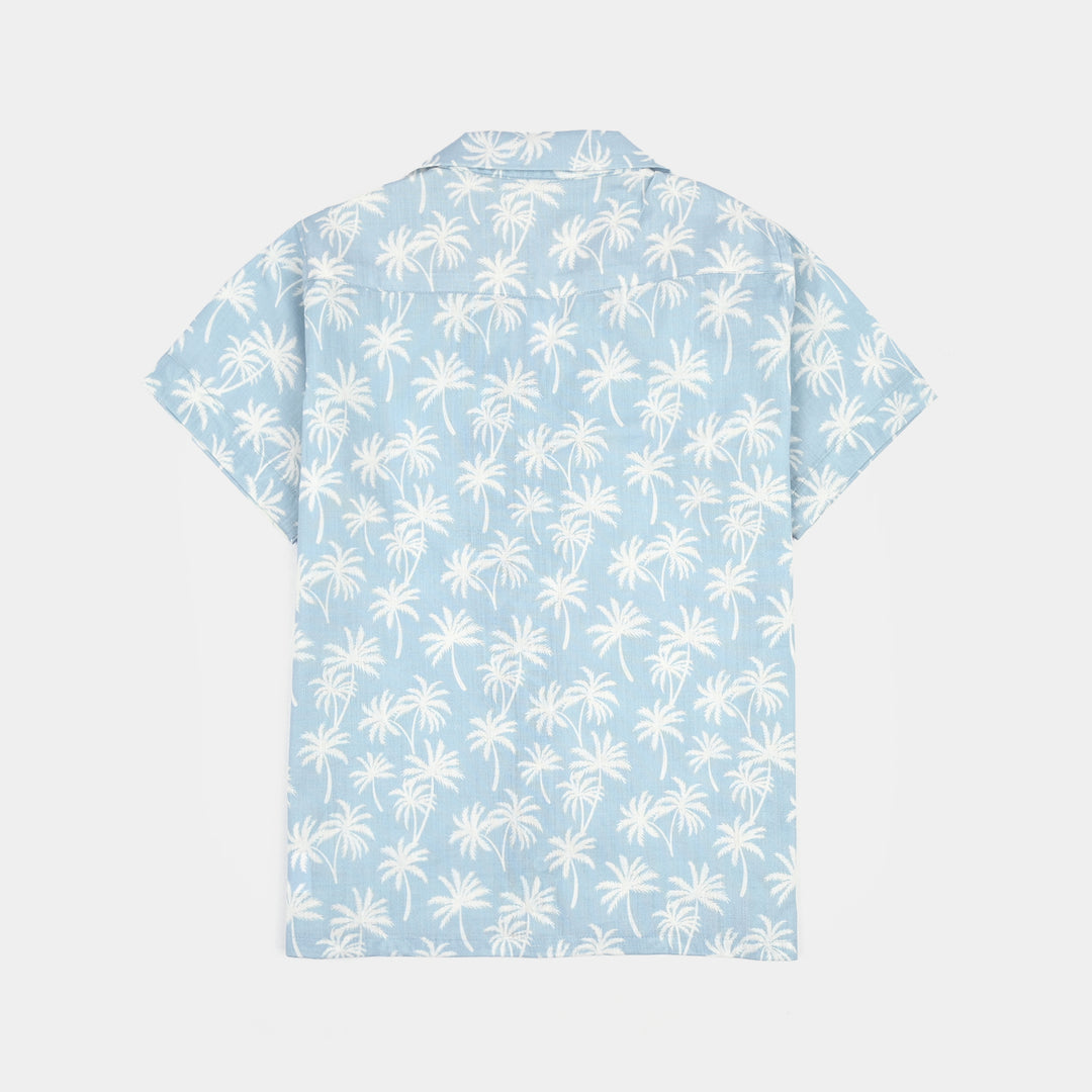 Boys Cotton Slub Shirt (Palm N Palm)-White