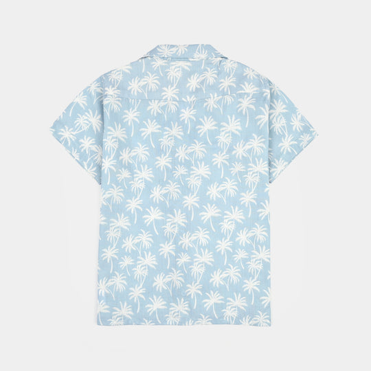 Boys Cotton Slub Shirt (Palm N Palm)-White