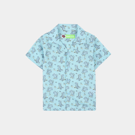 Infant Boys Cotton Slub Shirt (AOP Dino)-Blue