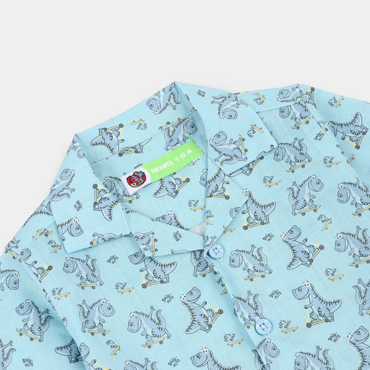 Infant Boys Cotton Slub Shirt (AOP Dino)-Blue