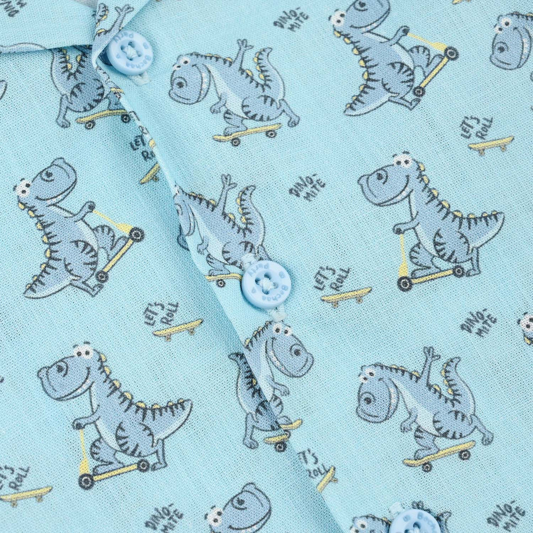 Infant Boys Cotton Slub Shirt (AOP Dino)-Blue