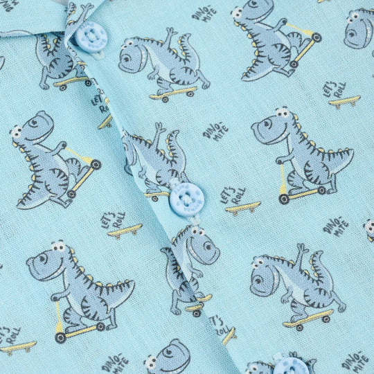 Infant Boys Cotton Slub Shirt (AOP Dino)-Blue