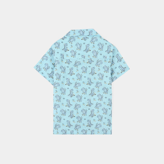 Infant Boys Cotton Slub Shirt (AOP Dino)-Blue