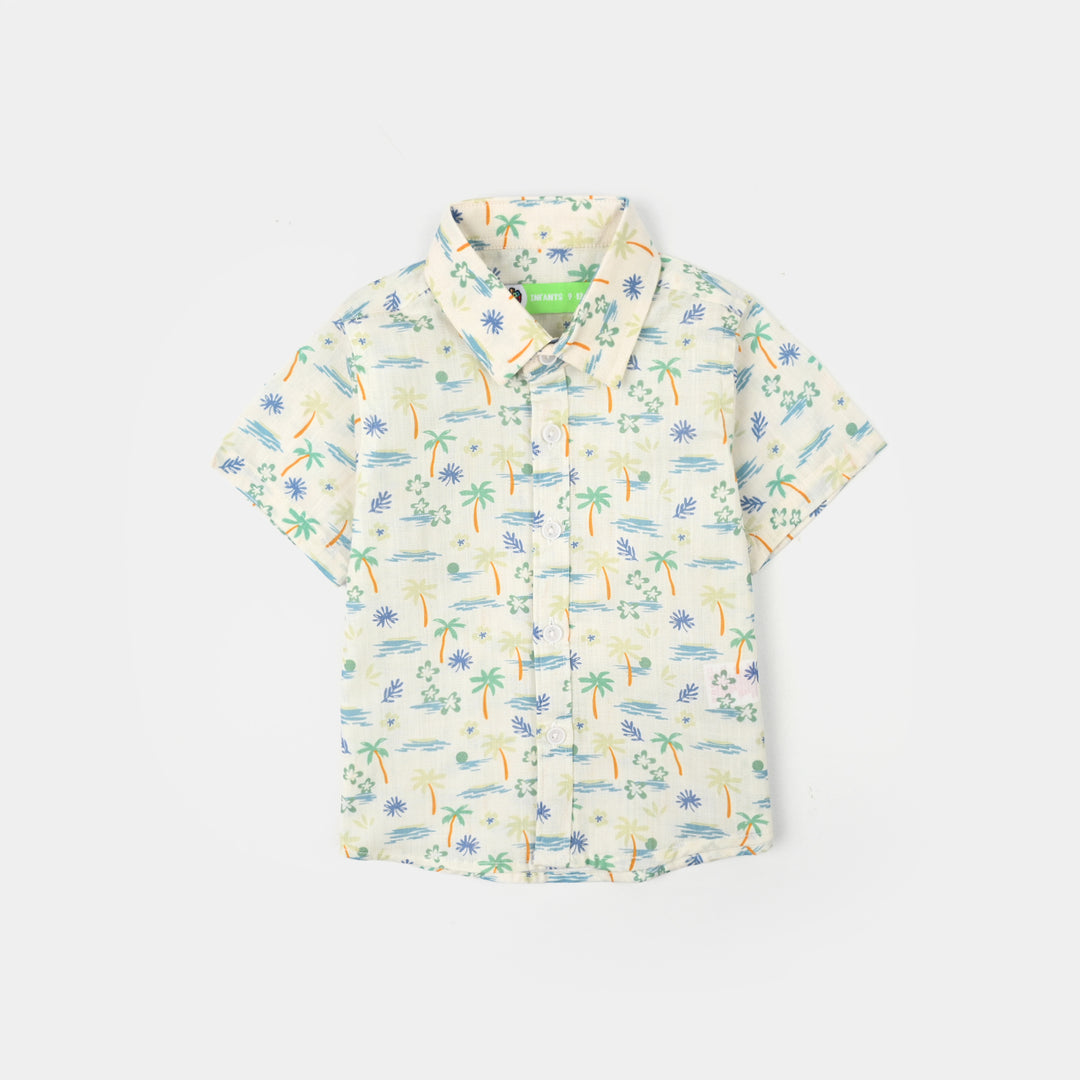Infant Boys Cotton Slub Shirt (AOP Palm Tree)-White