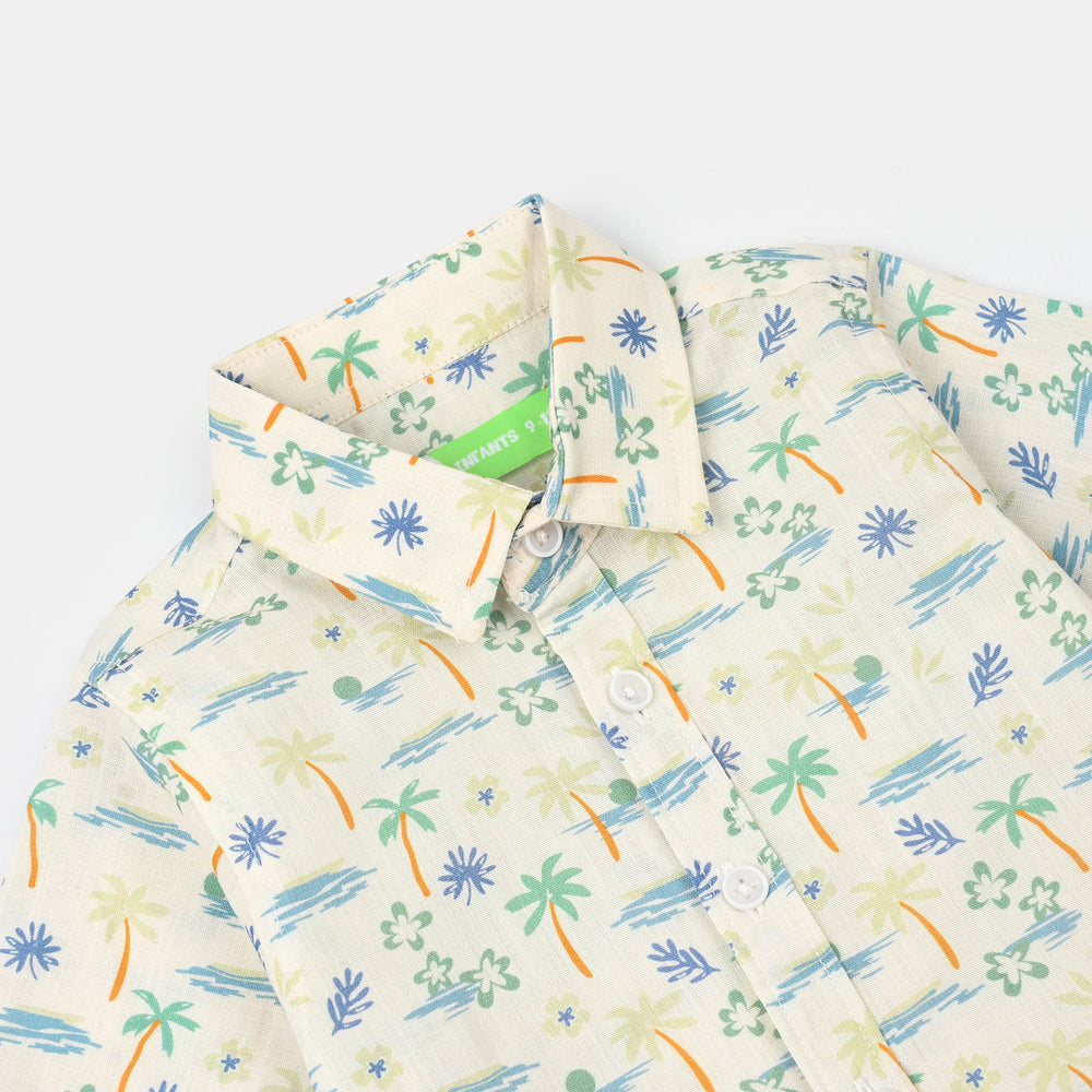 Infant Boys Cotton Slub Shirt (AOP Palm Tree)-White