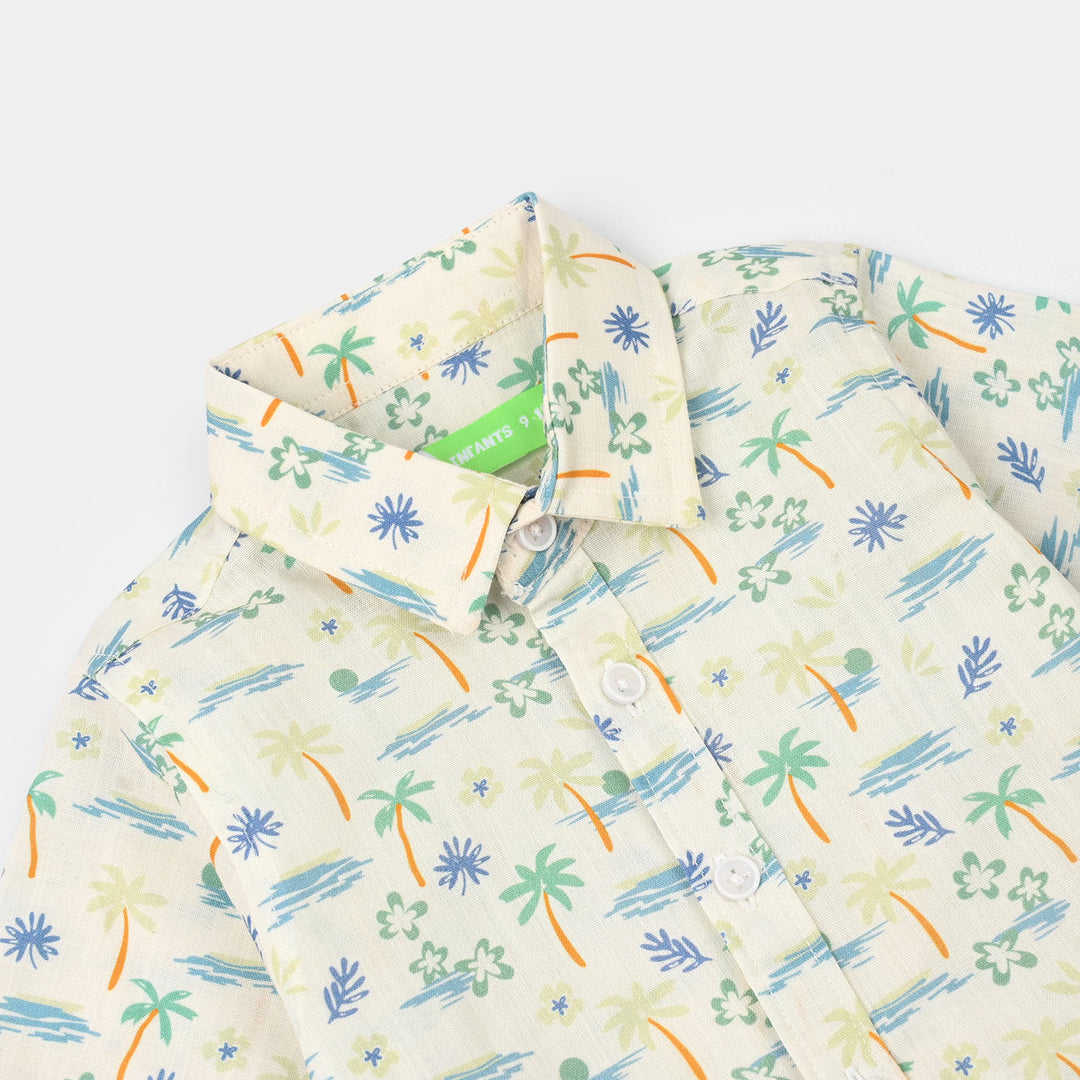 Infant Boys Cotton Slub Shirt (AOP Palm Tree)-White