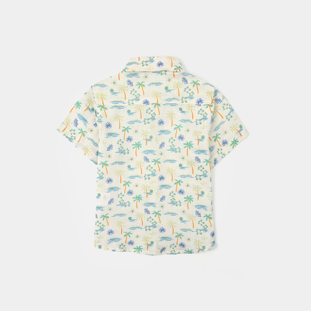 Infant Boys Cotton Slub Shirt (AOP Palm Tree)-White