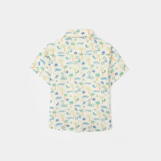 Infant Boys Cotton Slub Shirt (AOP Palm Tree)-White