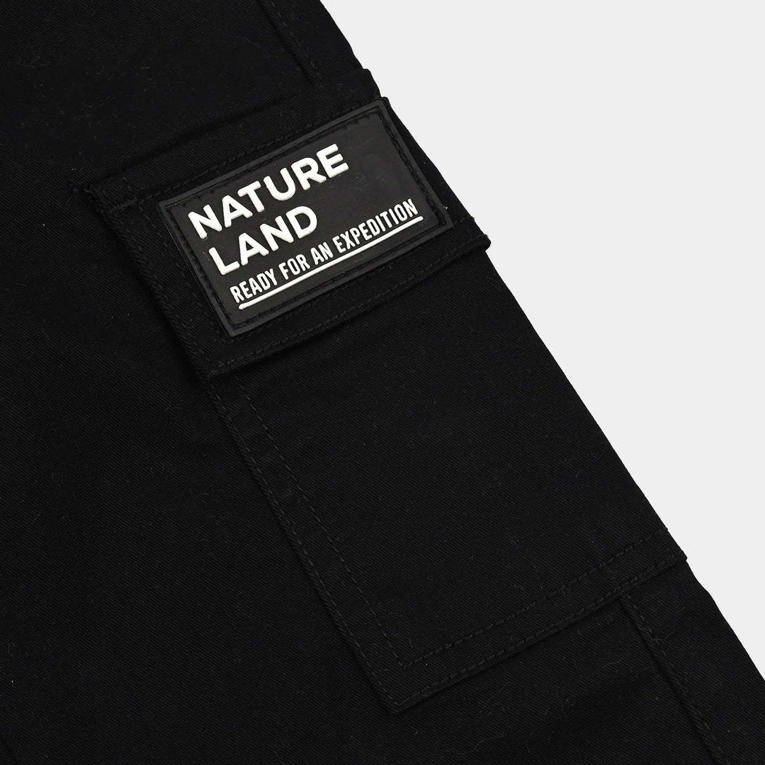 Boys Cotton Twill Pant Nature Land-BLACK