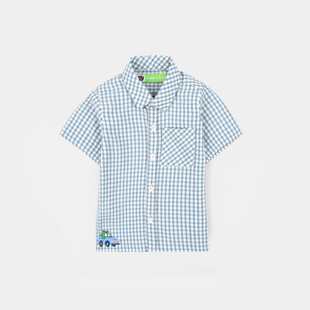 Infant Boys Yarn Dyed Shirt (Coolest) - Blue Check