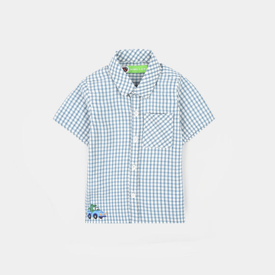 Infant Boys Yarn Dyed Shirt (Coolest) - Blue Check