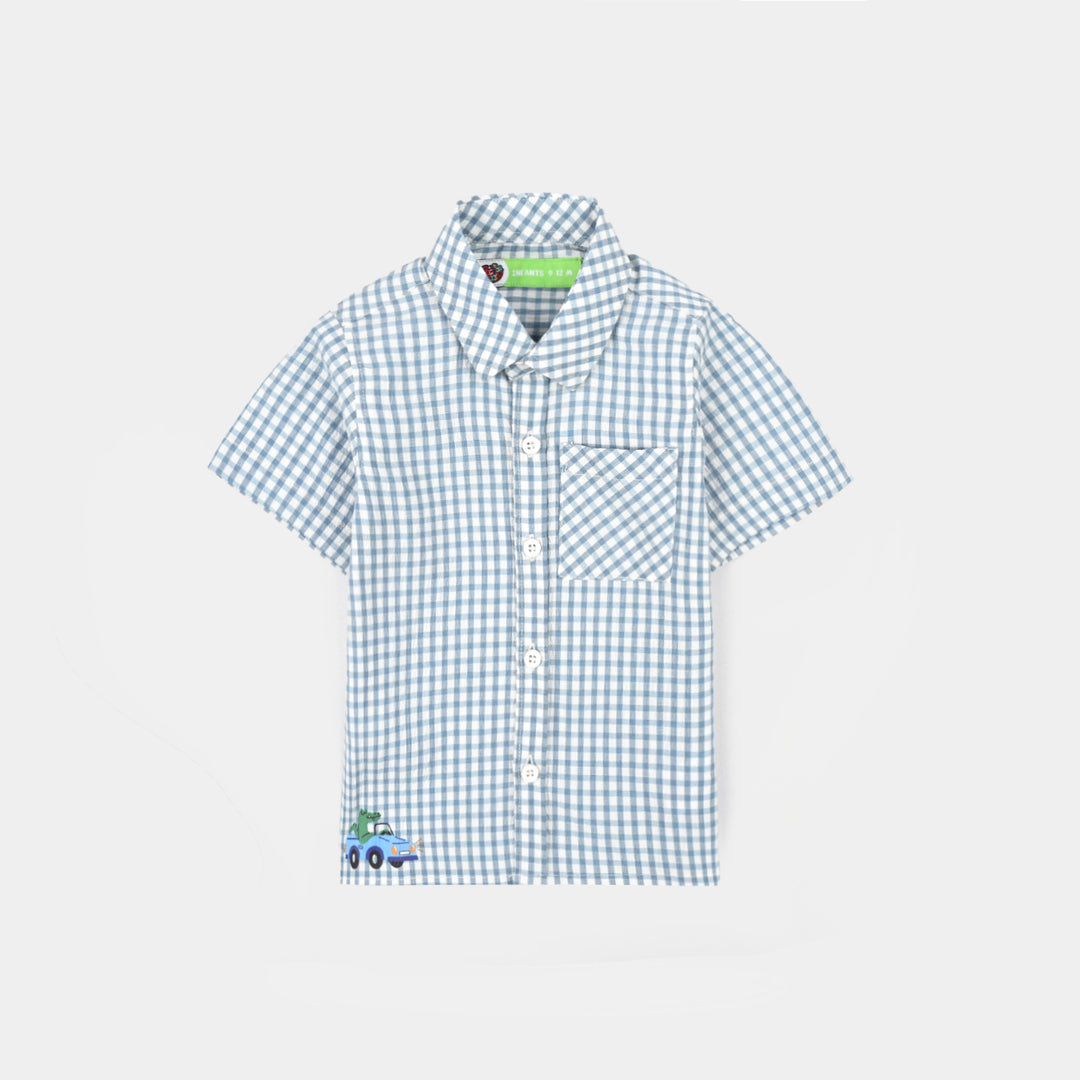 Infant Boys Yarn Dyed Shirt (Coolest) - Blue Check
