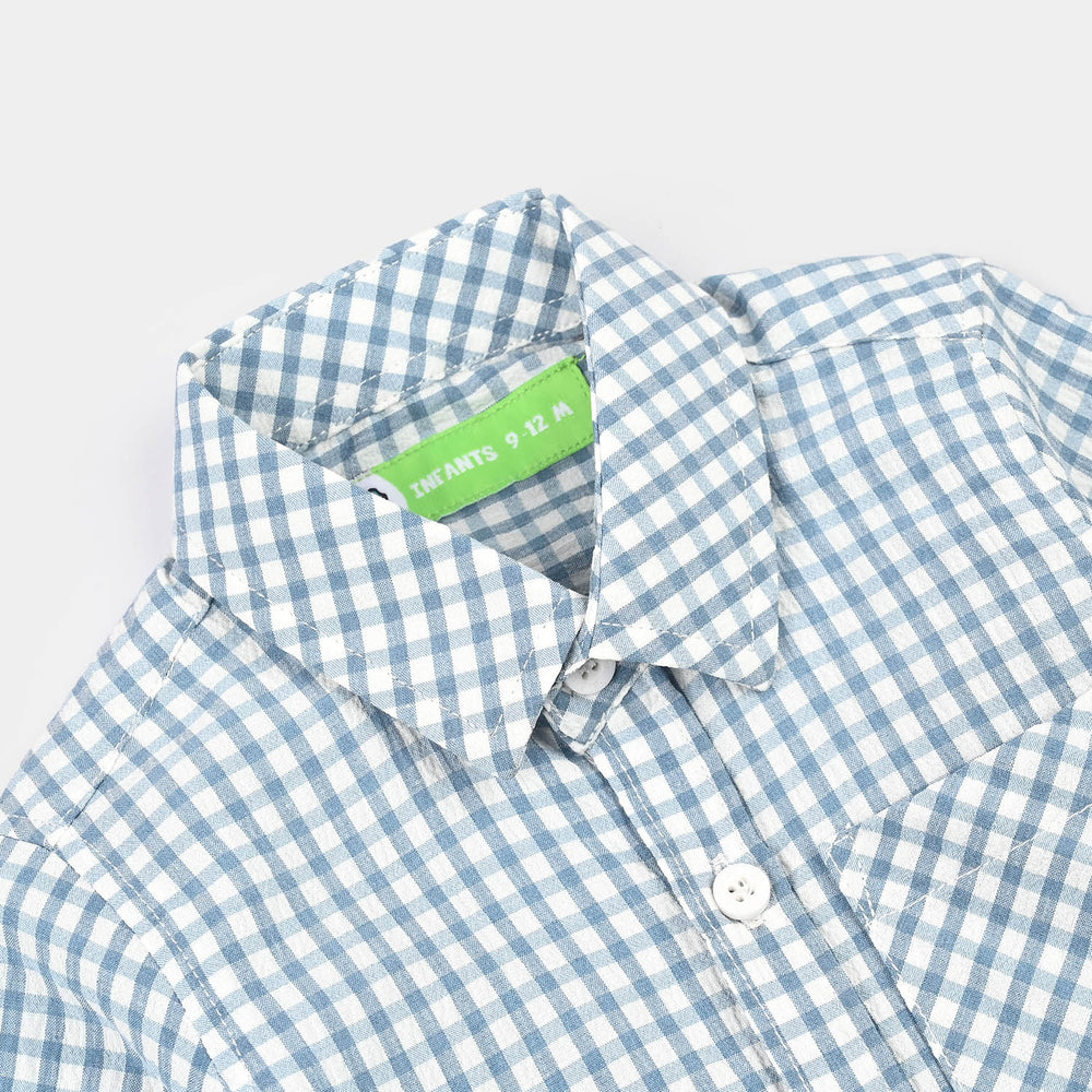 Infant Boys Yarn Dyed Shirt (Coolest) - Blue Check