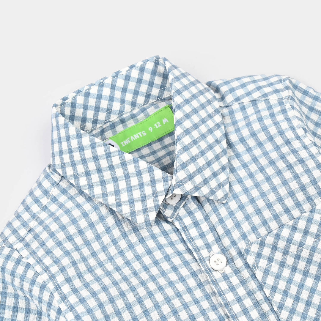 Infant Boys Yarn Dyed Shirt (Coolest) - Blue Check