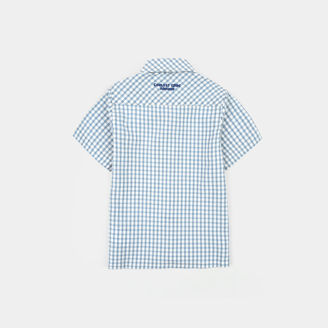 Infant Boys Yarn Dyed Shirt (Coolest) - Blue Check