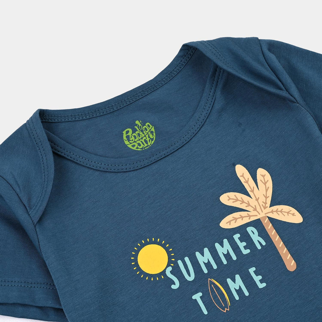 2-Piece Cotton Jersey Set Bright Summer-Blue.Off-white