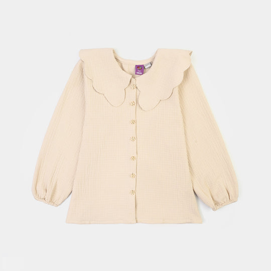 Girls Poly Crinkle Casual Top Sea Mist-BEIGE