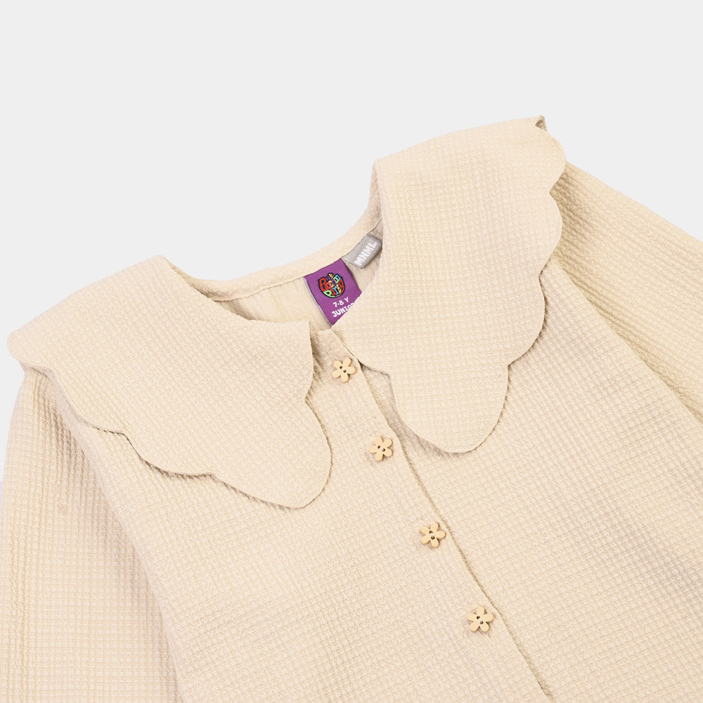 Girls Poly Crinkle Casual Top Sea Mist-BEIGE