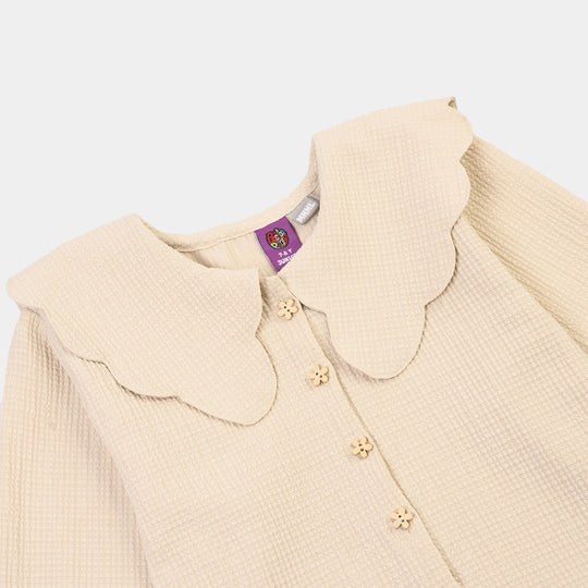 Girls Poly Crinkle Casual Top Sea Mist-BEIGE