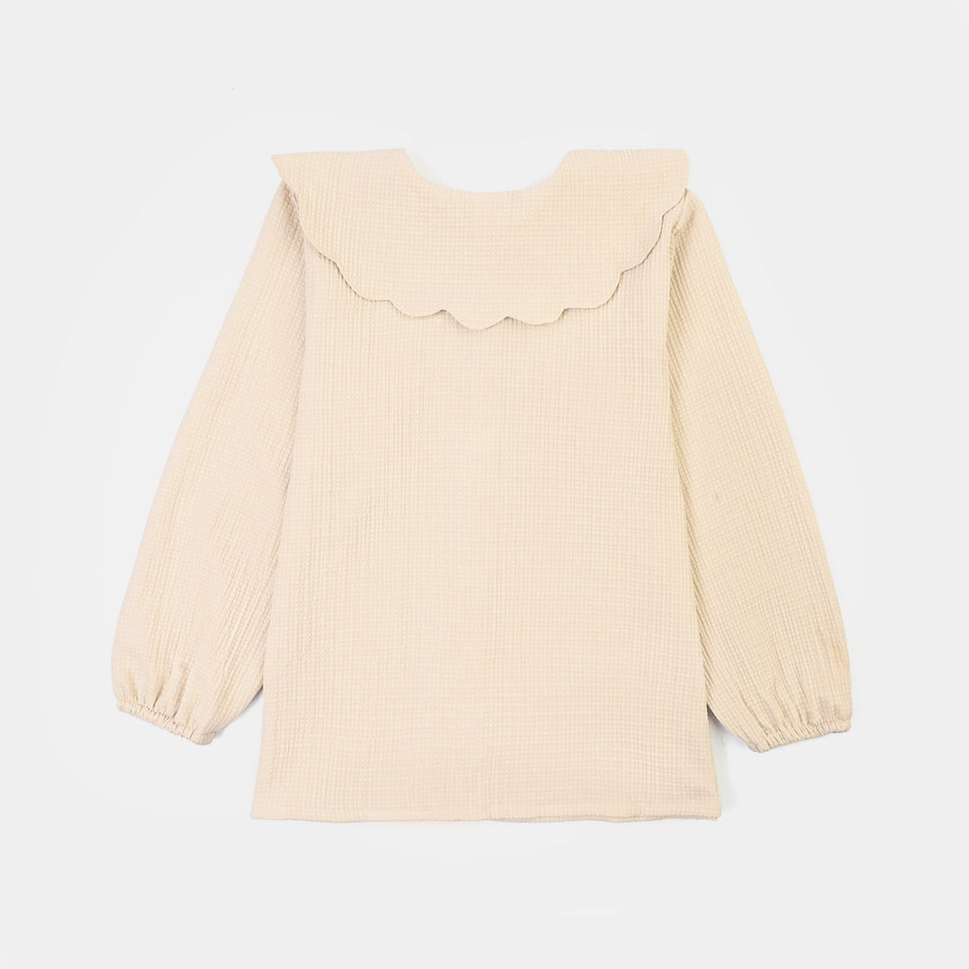Girls Poly Crinkle Casual Top Sea Mist-BEIGE
