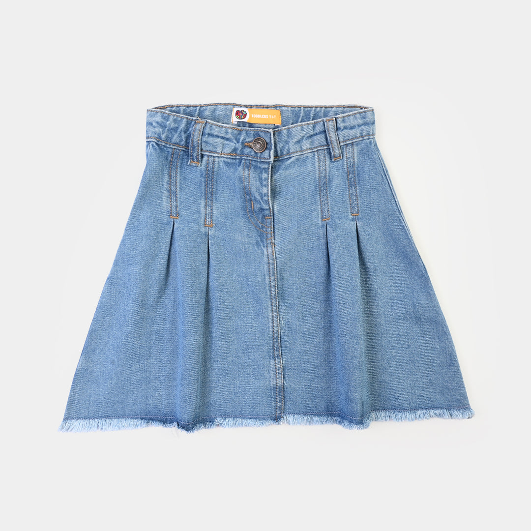 Girls Denim rigid Skirt Pleated-Mid Blue