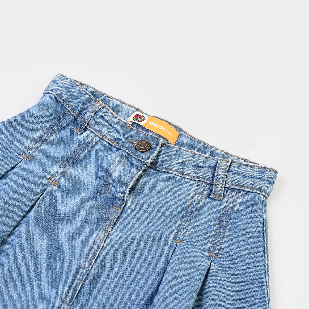 Girls Denim rigid Skirt Pleated-Mid Blue