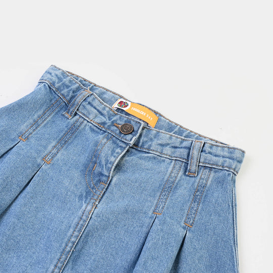 Girls Denim rigid Skirt Pleated-Mid Blue