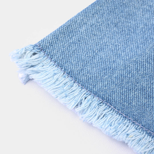 Girls Denim rigid Skirt Pleated-Mid Blue