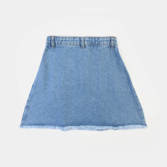 Girls Denim rigid Skirt Pleated-Mid Blue