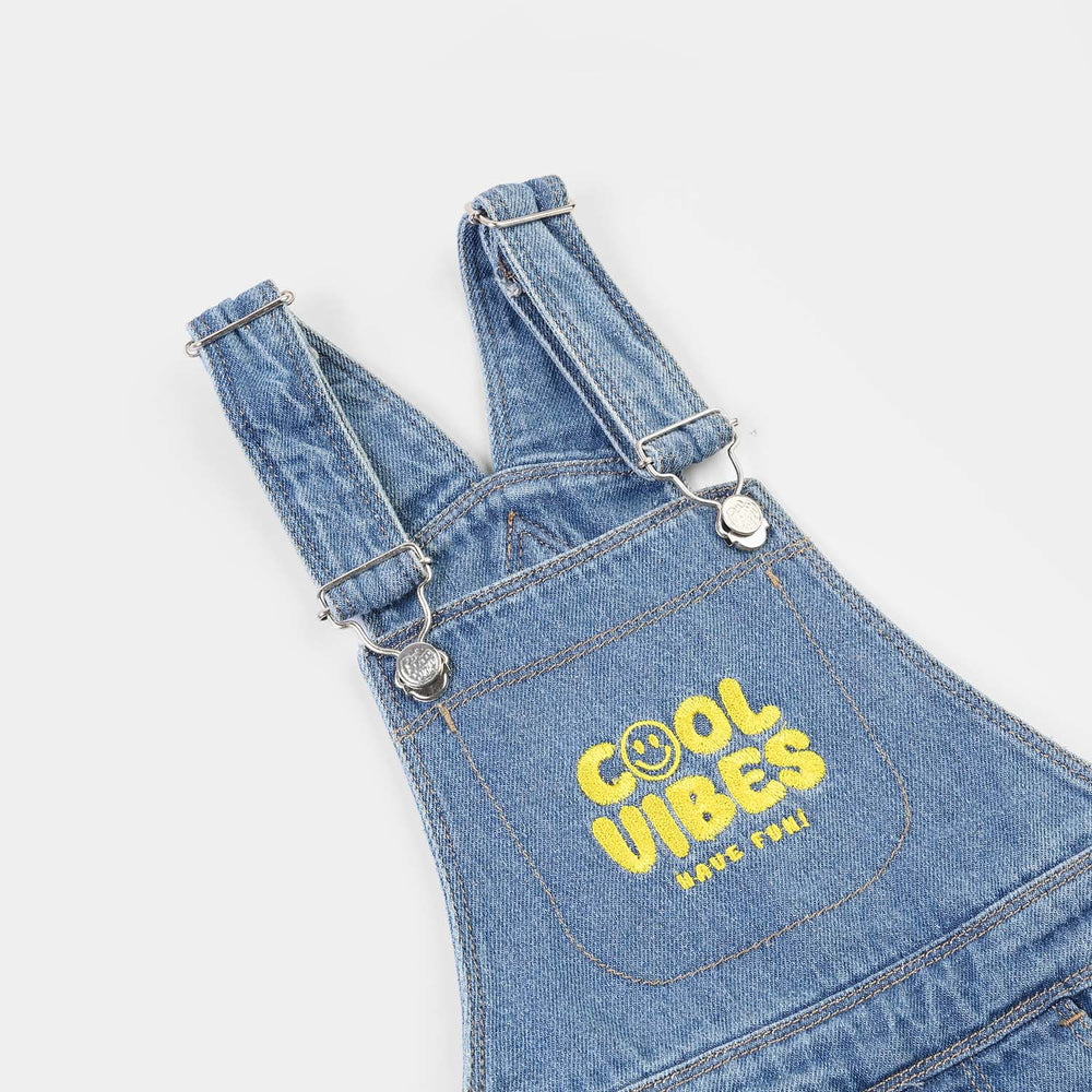 Infant Boys Denim rigid Over All Cool Vibes-LIGHT BLUE